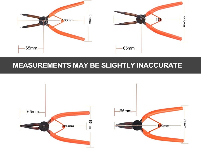Ieusew 7-inch Snap Ring Pliers Set, 4-piece Heavy Duty Internal/External Circlip Pliers Kit (Tip Diameter 1.5mm), Straight/Bent Jaw, Cr-v Steel, for Ring Remover Retaining, Storage Case Included. - Image 5